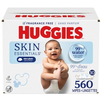 Huggies Lingettes pour bébé Skin Essentials, 10 paquets à couvercle refermable (560 lingettes au total) 560 ea, 0,05 $/1ch