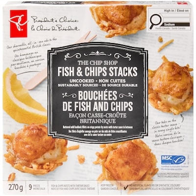 le Choix du Président Bouchées de fish and chips Façon casse-croûte britannique 270 g, 3,70 $/100g