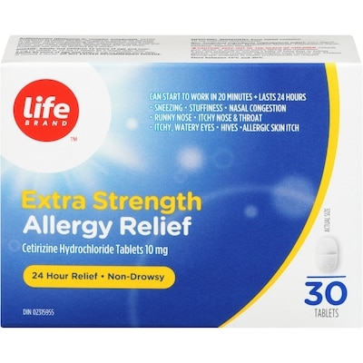 Life Brand Extra Strength Allergy Relief Cetirizine Hydrochloride Tablets, Usp 30 ea, $0.17/1ea