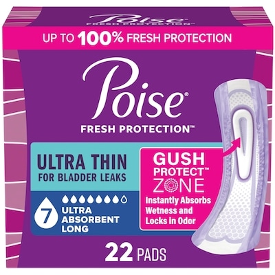 Poise Ultra Thin Incontinence & Postpartum Pads for Bladder Leaks, 7 Drop Ultra Absorbency, Long Length, 22 Count 22 ea, $1.50/1ea