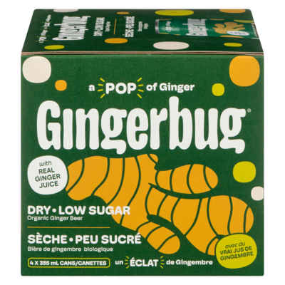 Gingerbug Prebiotic Organic Ginger Beer Dry 4x355.0 ml, $1.20/100ml