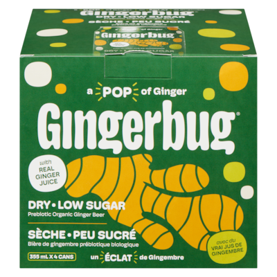 null Bière de gingembre prébiotique biologique sèche 4x355.0 ml, 1,20 $/100ml