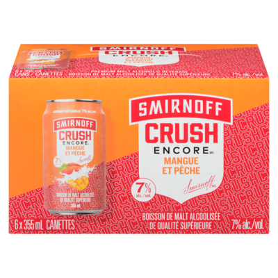 Smirnoff Boisson de malt alcoolisée de qualité supérieure mangue et pêche (Pièce d’identité requise au moment du ramassage) 6x355.0 ml, 0,66 $/100ml