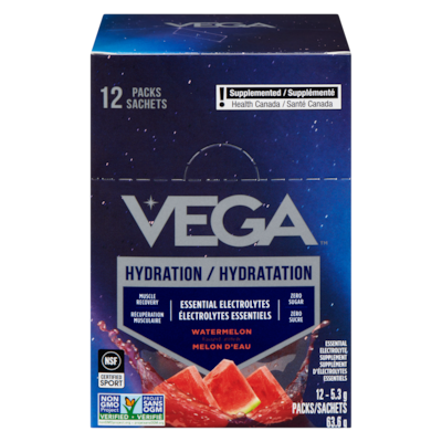 Vega Essential Electrolyte Supplement Watermelon Flavoured 12x5.3 g, $0.60/100g