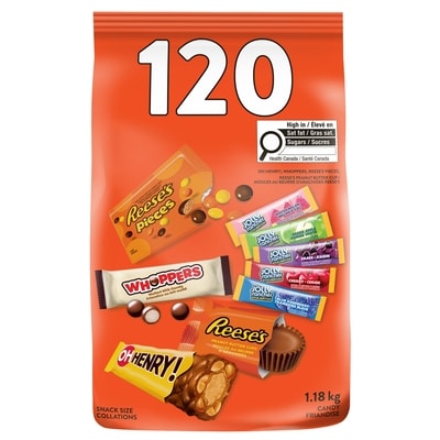 Hershey’s Sac De Friandises Assorties De Hershey Pour L'Halloween – 120 Unités, Mélange En Vrac Enveloppé Individuellement Pour Les Petits Qui Font Du Porte-À-Porte, Sacs Et Bol (Reese’S, Oh Henry!, Whoppers, Jolly Rancher) 1180 g, 1,95 $/100g
