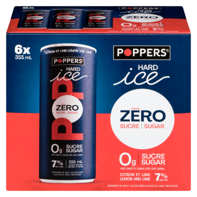 Poppers Boisson de malt alcoolisée citron et lime zéro sucre (Pièce d’identité requise au moment du ramassage) 6x355.0 ml, 0,66 $/100ml