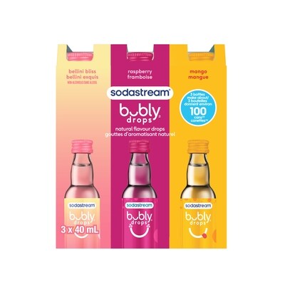 sodastream bubly™ framboise, mangue et délice bellini - paquet de 3 bouteilles 1 ea, 15,00 $/1ch