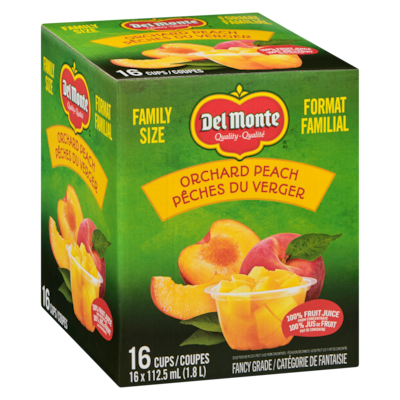 Pêches en dés dans du jus de fruit 100 % fait de concentré pêches du verger format familial