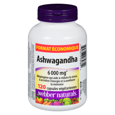 Webber Naturals Ashwagandha 6 000 mg format économique 120 ea, 0,25 $/1ch