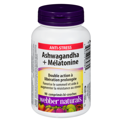 Webber Naturals Ashwagandha + mélatonine 90 ea, 0,26 $/1ch
