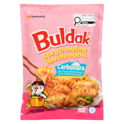Samyang Spicy Dumpling Carbonara Spicy Chicken Artificially Flavoured 700 g, $1.43/100g