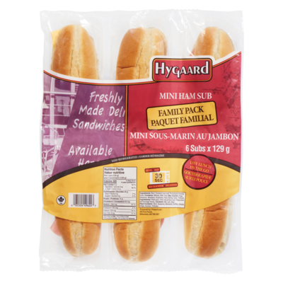 null Mini Ham Sub Family Pack 774 g, $1.29/100g