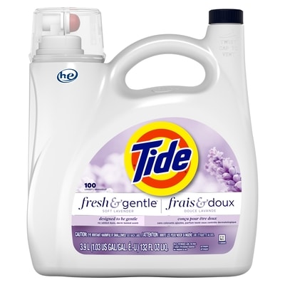 Tide Fresh & Gentle liquid laundry detergent, 100 Loads, Soft Lavender Scent, Gentle laundry soap with nature inspired freshness, Dermatologist tested, 100% free of added dyes and heavy perfumes 3.9 l, $0.77/100ml