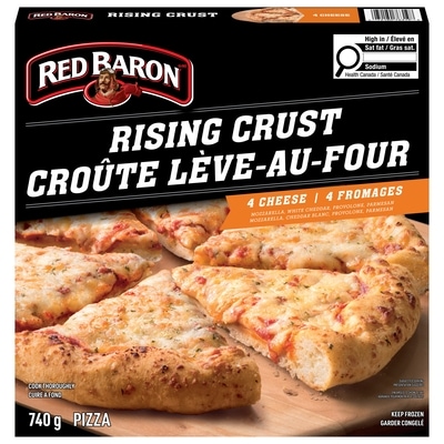 RED BARON Rising Crust Four Cheese Medley Frozen Pizza 740 g, $1.21/100g