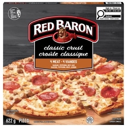 DESIS CHOICE Pizza surgelée aux quatre viandes à croûte classique 622 g, 0,56 $/100g