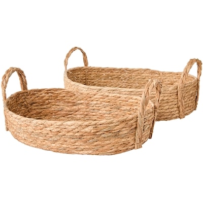 Straw Oval Storage Tray with Handles 2 Piece Set