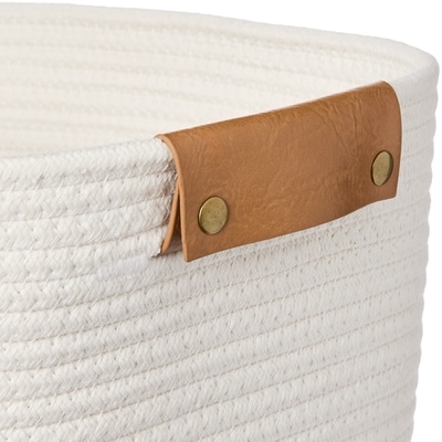 Large Cotton Rope Basket with Faux Leather Handles