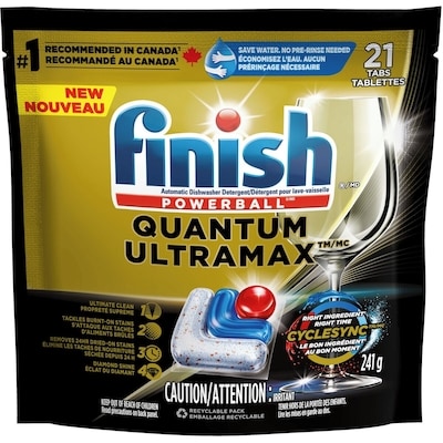 Finish Quantum ultramax lot de 21 pastilles de détergent pour lave-vaisselle diamond shine, élimine les taches brûlées et séchées pendant 24 heures, pas de pré-rinçage nécessaire, 21 comprimés 21 ea, 0,61 $/1ch