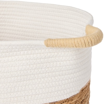 Straw and Cotton Basket with Handles 2 Piece Set