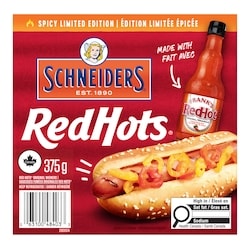Schneiders Saucisses fumées Red Hots, saveur RedHot 375 g, 2,13 $/100g