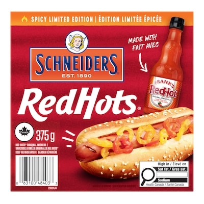 Schneiders Saucisses fumées Red Hots, saveur RedHot 375 g, 2,40 $/100g