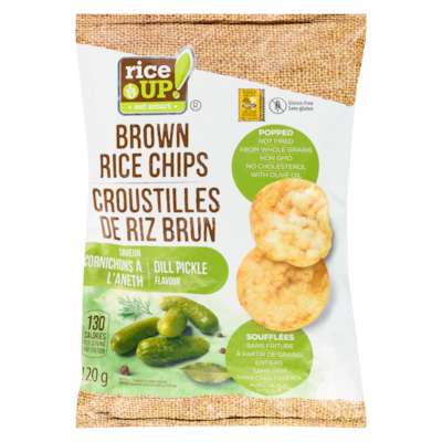  Croustilles de riz brun saveur cornichons à l'aneth 120 g, 4,16 $/100g