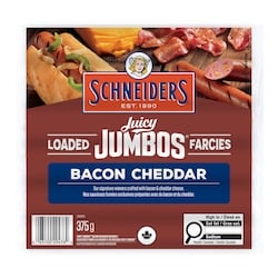 Schneiders Saucisses à hot-dog farcies au bacon et au cheddar Juicy JumbosMD 375 g, 2,93 $/100g