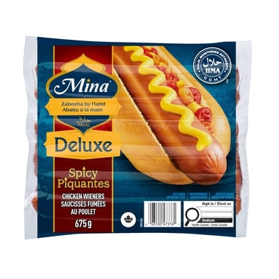 Mina Halal Deluxe Spicy Chicken Wieners 675 g, $0.89/100g