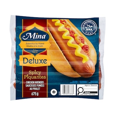 Mina Saucisses fumées de poulet épicées halal Deluxe 675 g, 0,89 $/100g