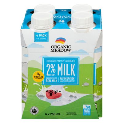 Organic Meadow Organic Partly-Skimmed Milk 2% M.F. 4x250.0 ml, $1.00/100ml