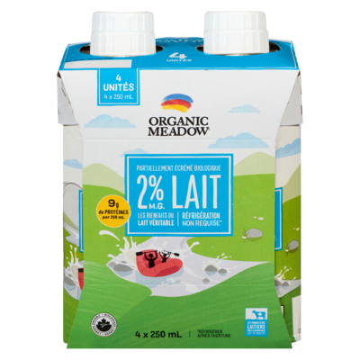 Organic Meadow Partiellement écrémé biologique lait 2% m.g. 4x250.0 ml, 1,20 $/100ml