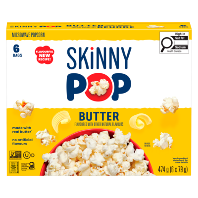 Skinny Pop Microwave Popcorn Butter 6x79.0 g, $1.85/100g