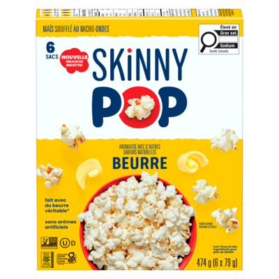 Skinny Pop Maïs soufflé au micro-ondes beurre 6x79.0 g, 1,85 $/100g
