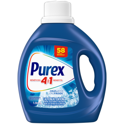 Purex 4 en 1 détergent à lessive liquide, eau froide, 58 brassées 1.94 l, 0,52 $/100ml