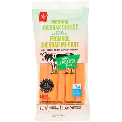 President's Choice Lactose Free Medium Cheddar Cheese Sticks 210 g, $2.86/100g