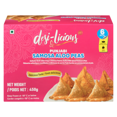 Desi-licious Samosa Aloo Peas Punjabi Mild 450 g, $1.06/100g