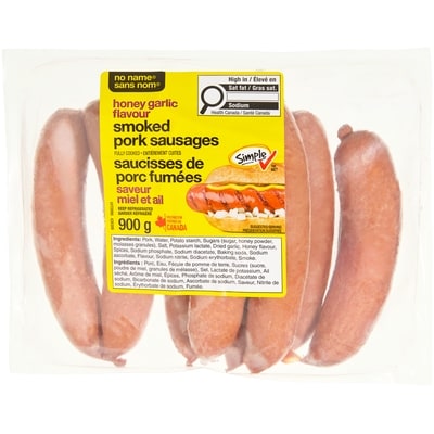 No Name Smoked Pork Sausages, Honey Garlic 900 g, $1.44/100g