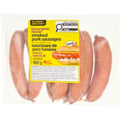 Sans Nom Saucisses de porc fumées saveur miel et ail 900 g, 1,11 $/100g
