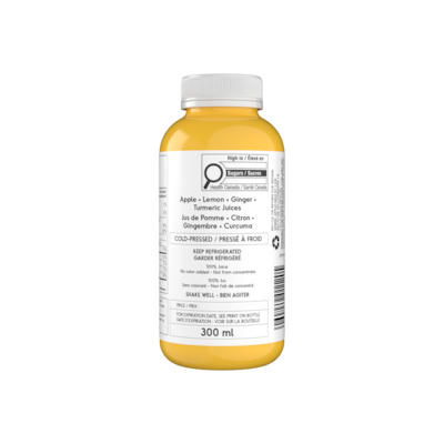 null Jus de pomme, citron, gingembre, curcuma, pressé à froid 300 ml, 2,00 $/100ml