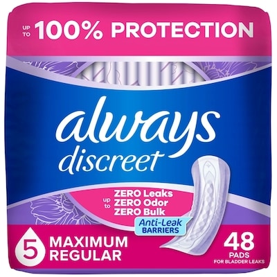 Always Adult Incontinence Pads For Women, Maximum Absorbency, Regular Length, Postpartum Pads, 48 Ct 48 ea, $0.62/1ea