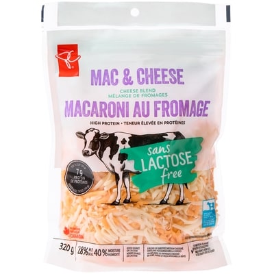 le Choix du Président Mélange de fromages râpés sans lactose pour macaroni au fromage 320 g, 2,12 $/100g