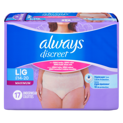 Always Couches réinventées pour femmes adultes, culotte d’incontinence et culottes de post-partum à protection maximale, taille g, 17 couches 17 ea, 1,71 $/1ch