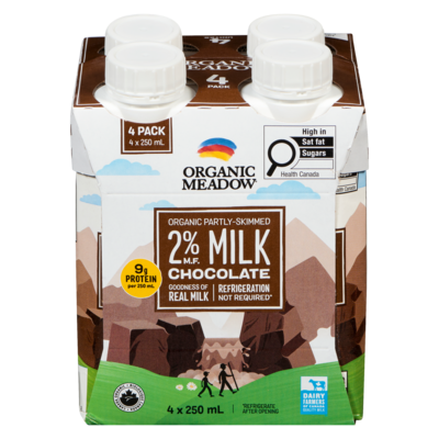 Organic Meadow Organic Partly-Skimmed Milk Chocolate 2% M.F. 4x250.0 ml, $1.00/100ml