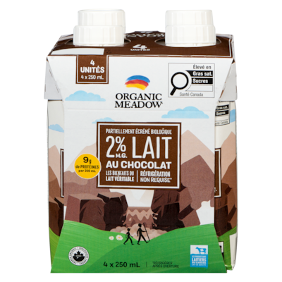 Organic Meadow Partiellement écrémé biologique lait au chocolat 2% m.g. 4x250.0 ml, 1,30 $/100ml
