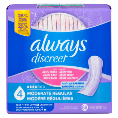 Always Adult Incontinence Pads For Women, Moderate Absorbency, Regular Length, Postpartum Pads, 66 Ct 66 ea, $0.45/1ea
