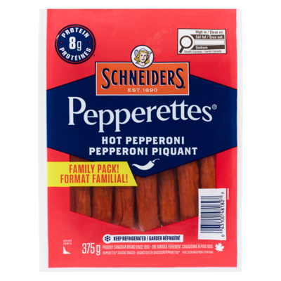 Schneiders Sausage Snacks Hot Pepperoni Family Pack! 375 g, $3.20/100g