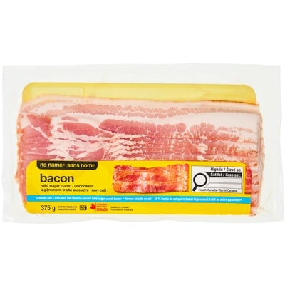 Sans Nom Bacon légèrement traité au sucre teneur réduite en sel 375 g, 1,60 $/100g