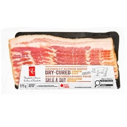 President's Choice Dry-Cured Thick Cut Naturally Smoked Bacon 375 g, $1.87/100g