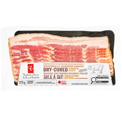 President's Choice Dry-Cured Thick Cut Naturally Smoked Bacon 375 g, $2.13/100g
