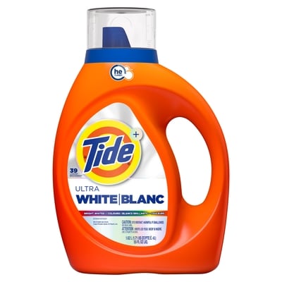 Tide Détergent à lessive liquide Ultra Blanc, 39 brassées 1.62 l, 1,05 $/100ml